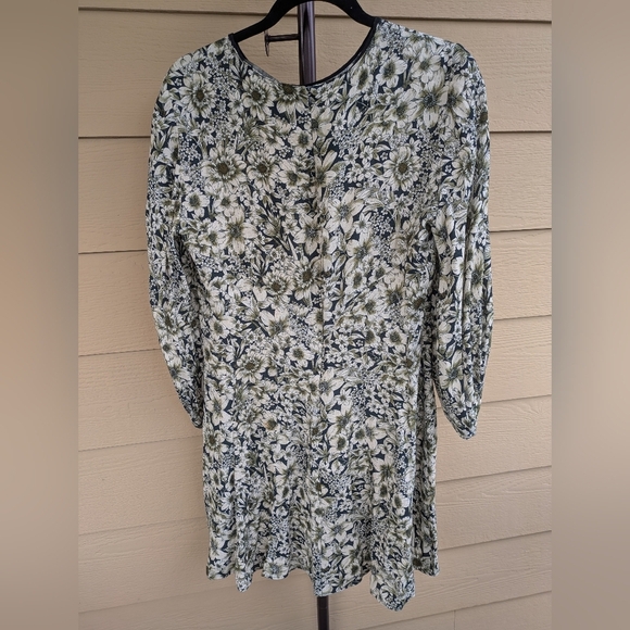 Zara Women's Basic Floral Green Print Mini Dress 3/4 Sleeves Viscose - Picture 3 of 12